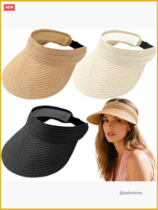 Sun Visor Hats for Women Large Brim UPF 50+ Adjustable Ponytail Packable Bamboo main image 6